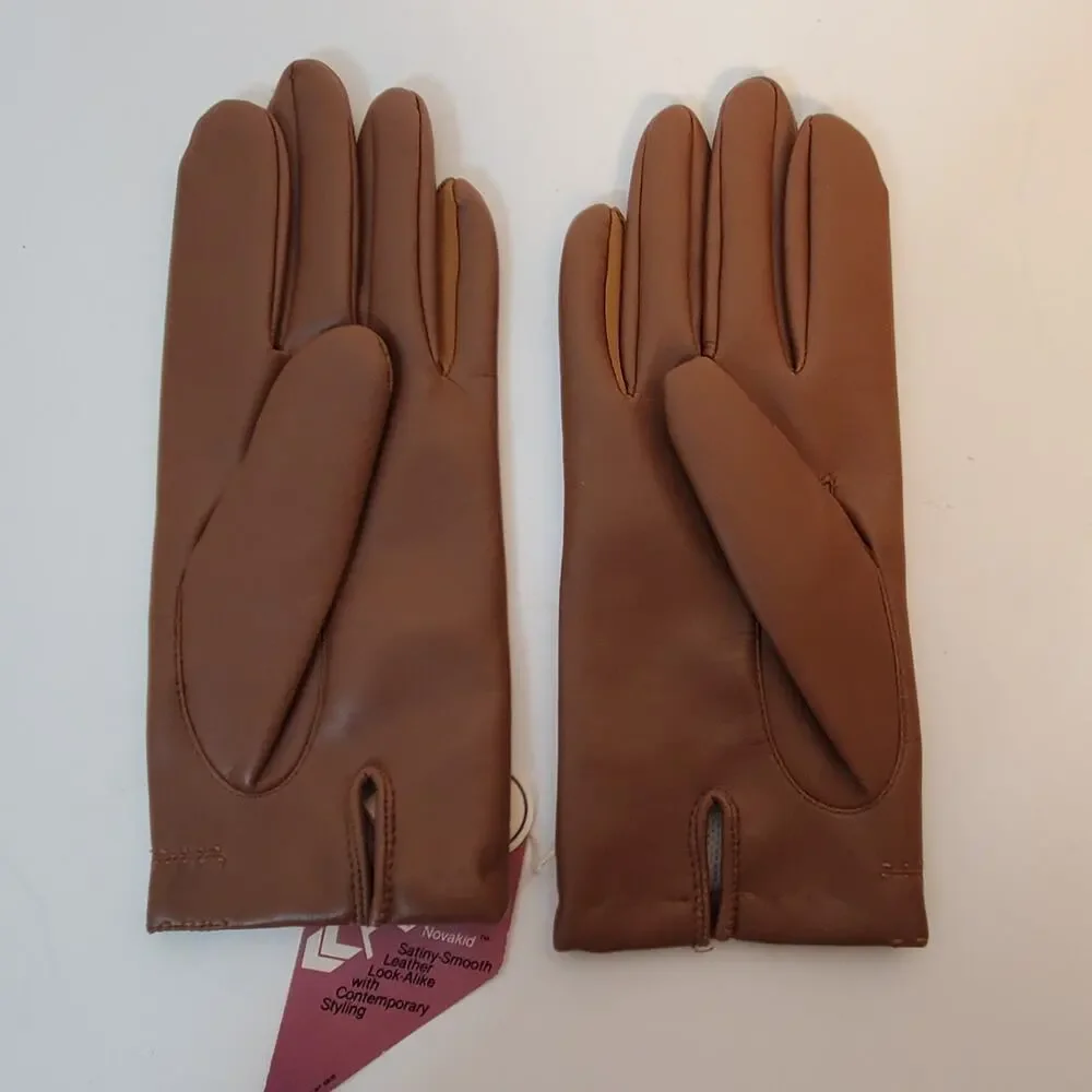 VTG Aris NovaKid Womens Camel Brown Faux Leather Driving Gloves SZ L Lined